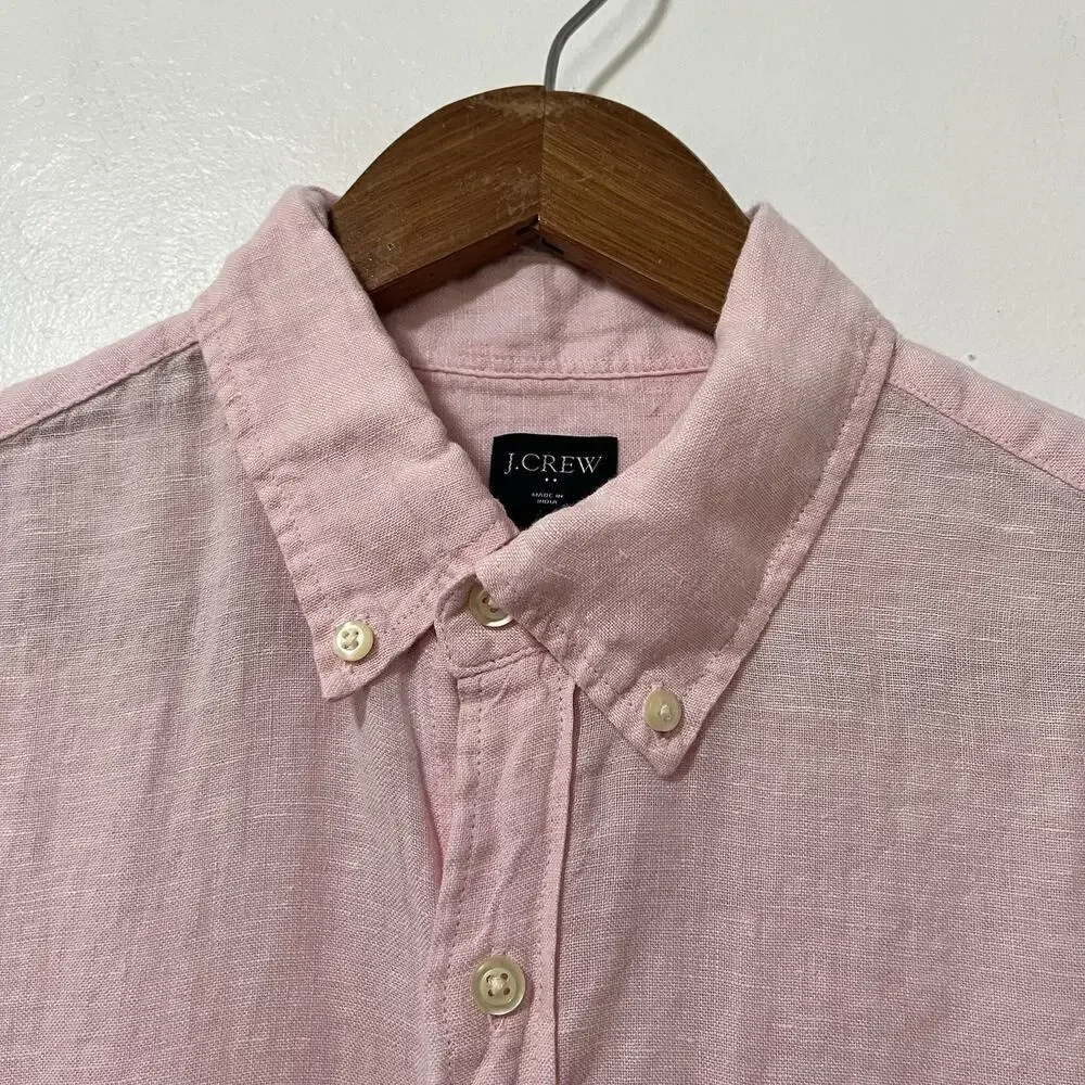 J Crew Mens Linen Short Sleeve Button Up Shirt Size S Pale Pink Coastal Beachy‎
